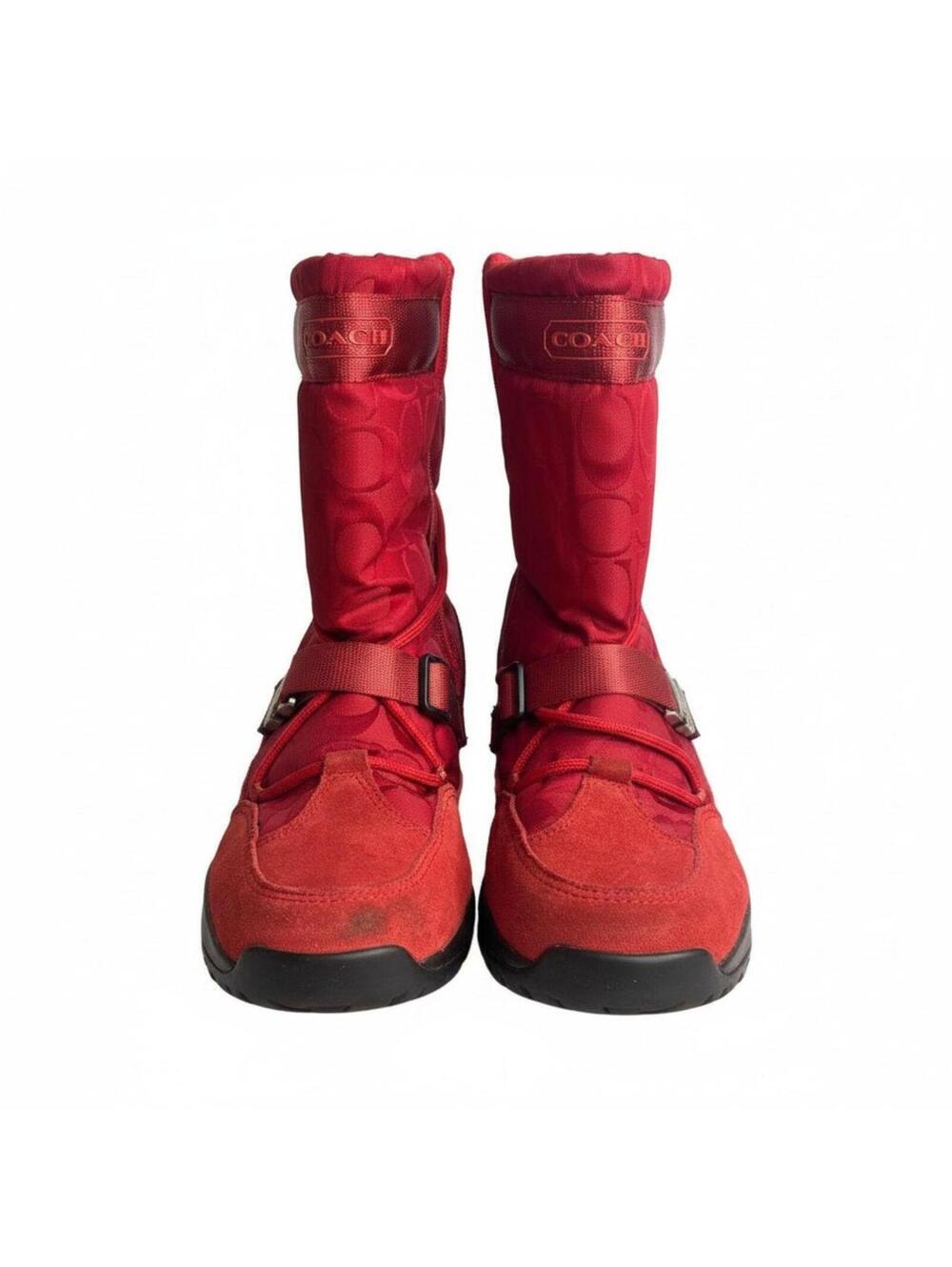 Coach Signature Red Sela Nylon & Suede Winter Boots